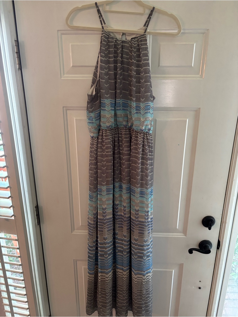 Lily Rose Blue/Gray Halter Maxi with Blue Accents XL